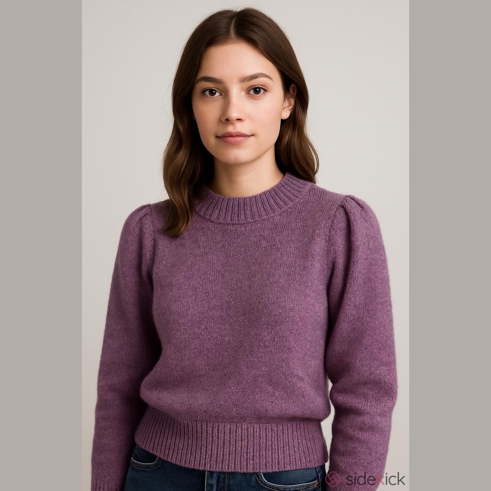 Faherty Women's Boone Merino Wool & Alpaca Blend Sweater Purple Puff Sleeve XS